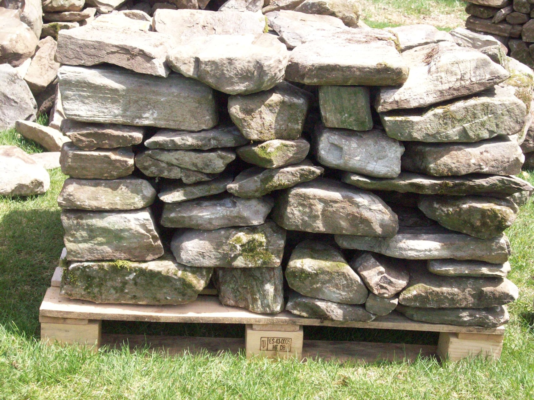 Pallet of hand-stacked dry-stack wall stone from the quarry